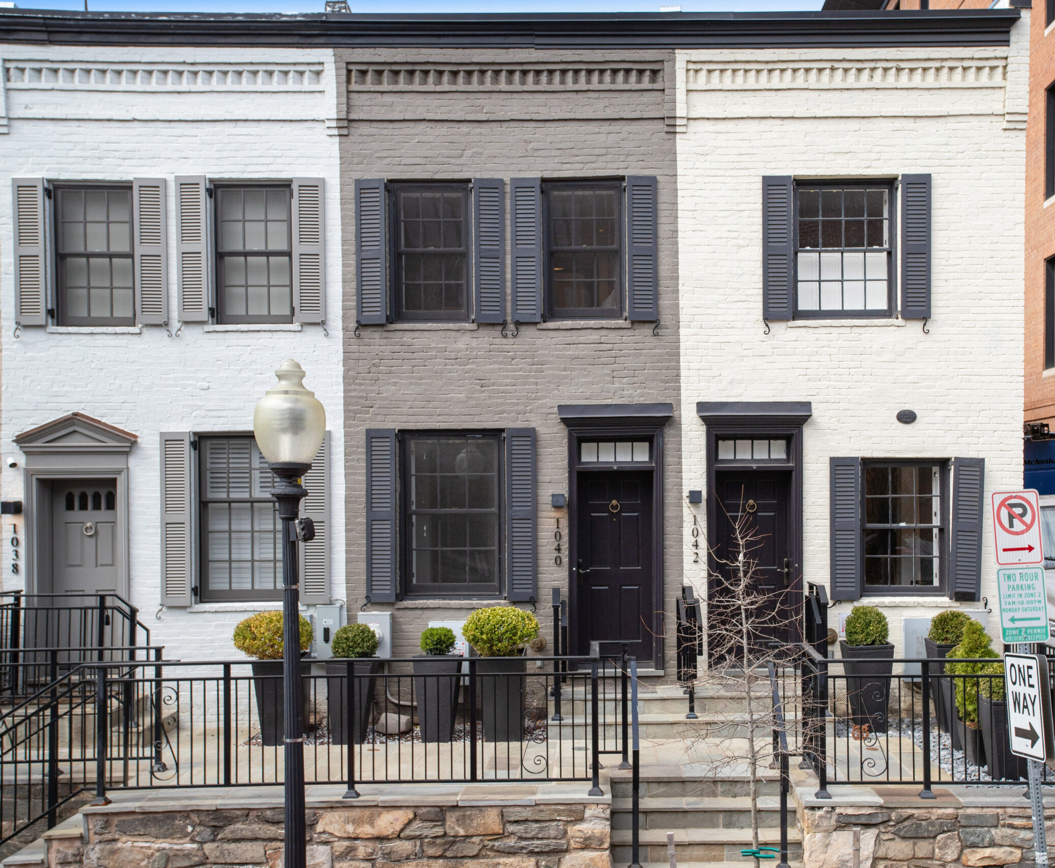 These historic townhouses are nestled on a picturesque street in historic Georgetown.
