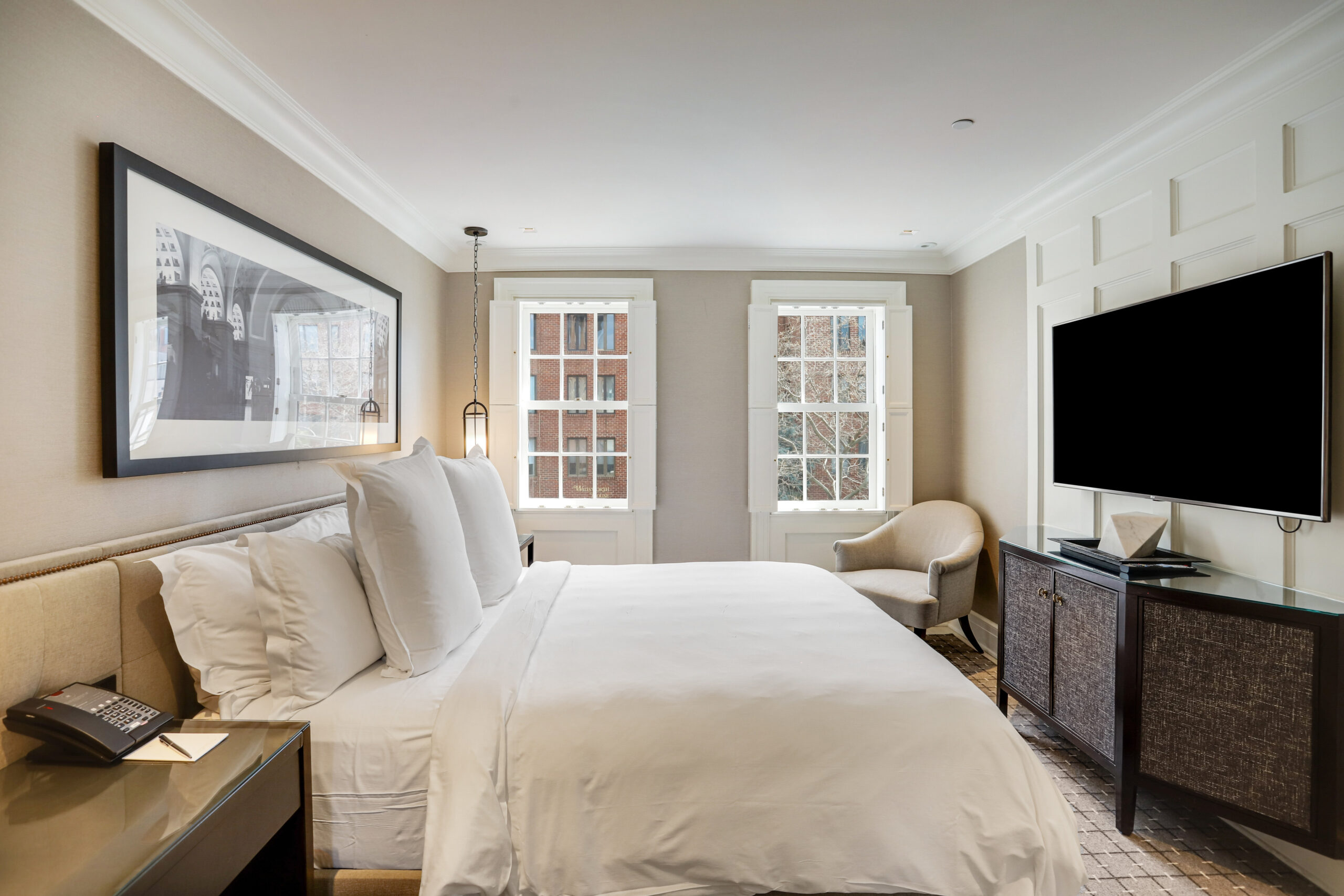 The primary suites feature designer beds dressed in Rivolta Carmignani linens, serene dressing areas, and tranquil touches throughout.
